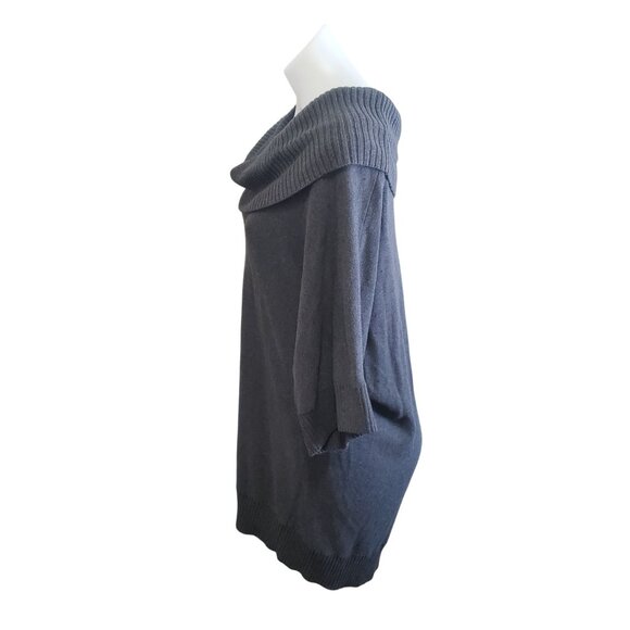 Halogen Womens Dark Gray Cowl Neck Tunic Sweater Large 3/4 Sleeve Wool Blend - Picture 6 of 9
